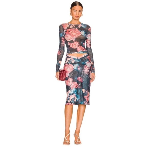 Miaou SET Power Long Sleeve & Preston Midi in Mesh Decades Rose